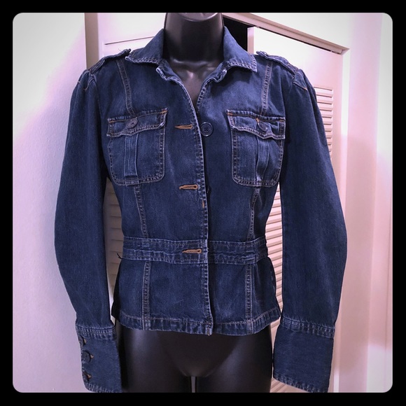 ruched shoulder denim jacket